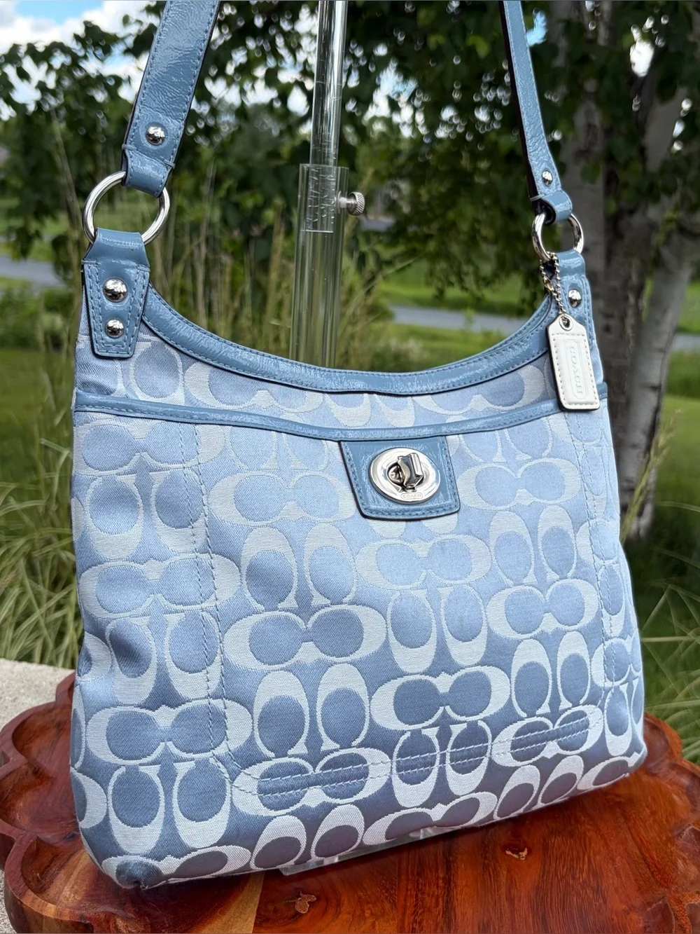 Coach Penelope Signature Sateen Baby Blue Hippie Crossbody EUC